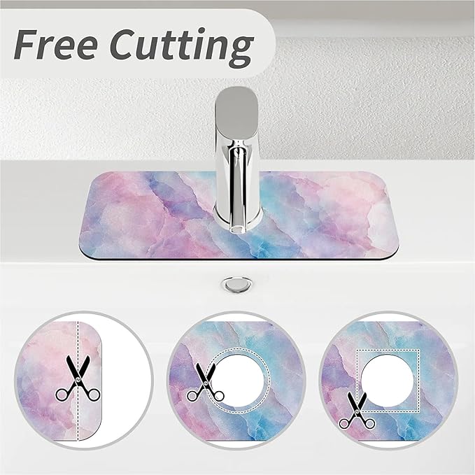 Kitchen Sink Splash Guard，Soft pastel colored marble Faucet Mat Sink Gadgets-Super Absorbent Fast Drying Mat Drip Catcher for Kitchen, Bathroom,Sink Mat, Dish Drying Mat, Bathroom(15" X 5.5" )