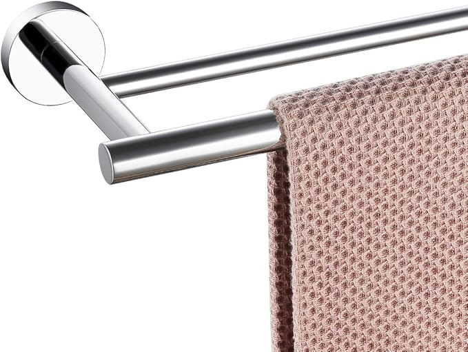 Miyili Double Towel Bar 24-Inch Stainless Steel Bathroom Towel Rack Holder Wall Mount Polished Finish, A01C60B