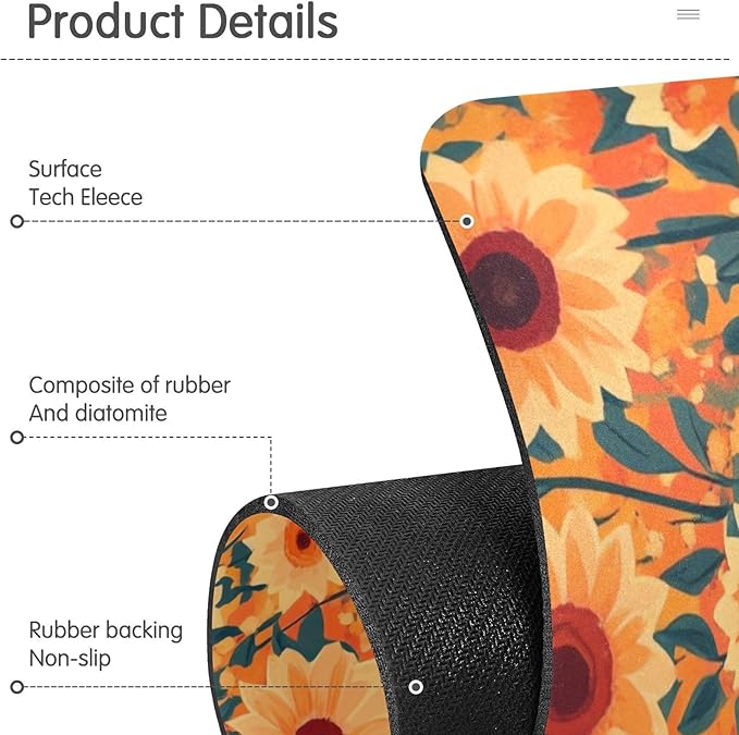 Kitchen Sink Splash Guard 1 PC 30 Inch Sink Faucet Mat Splash Guard for Bathroom Countertop Water Absorbent Foldable Cuttable Soft Washable Orange Sunflowers and Poppy Flowers