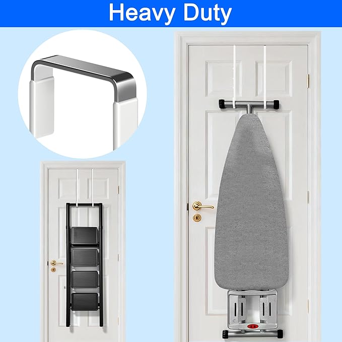 Over The Door Metal Hooks with Plastic Coating 14.2" Fit 0.5" to 1 3/8" Door 4 Pcs Heavy Duty Single Towel Robe Rack Wreath Bathroom Shower Hanger Shoe Organizer Ironing Board Long White