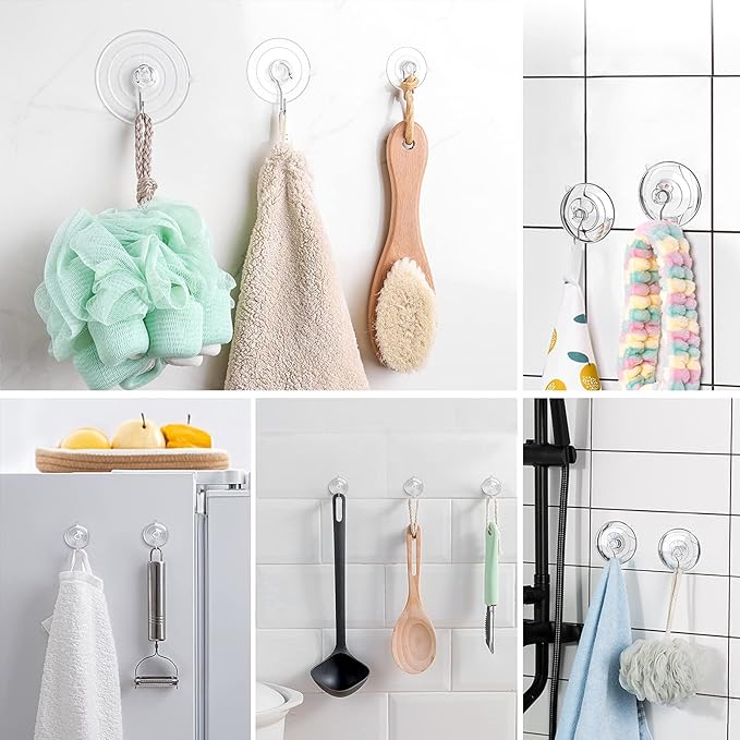 HangerSpace Suction Cup Hooks, 12 Packs Combo Set Clear PVC Suction Cups with Metal Hooks Removable Suction Cups for Kitchen Bathroom Shower Wall Window Glass Door (2 Large, 6 Medium, 4 Small),Variety