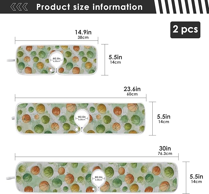 2 PCS Kitchen Sink Splash Guard 14.9 Inch Faucet Mat for Kitchen Sink Bathroom Sink Faucet Absorbing Drip Drain Mat Pad Microfiber Soft Washable Orange and Green Basketball Stars