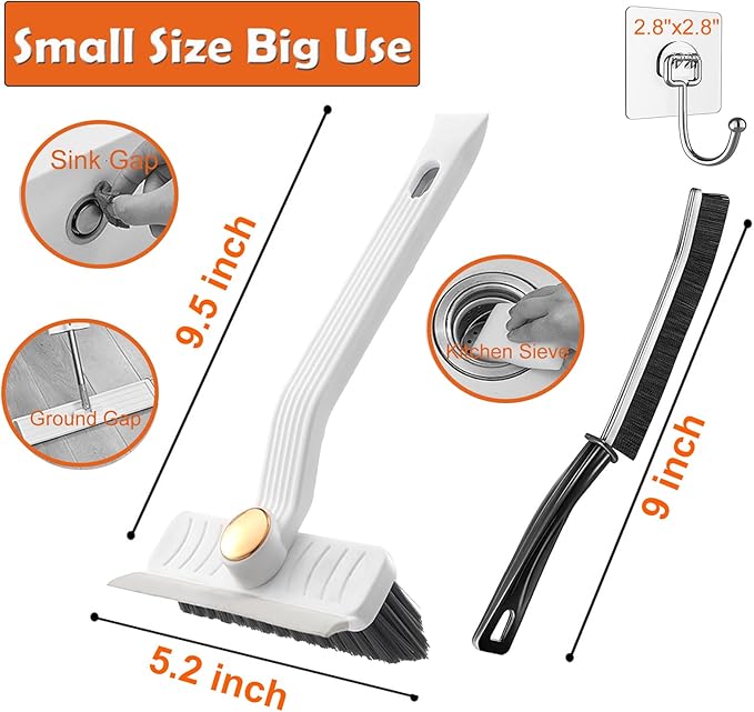Hard Bristle Crevice Cleaning Brush Rotating Small Cleaning Brushes Set for Grout Toilet Scrub Shower Tile Skinny Gap Cleaning Tools for Household Essentials, Bathroom, Kitchen Tight Spaces