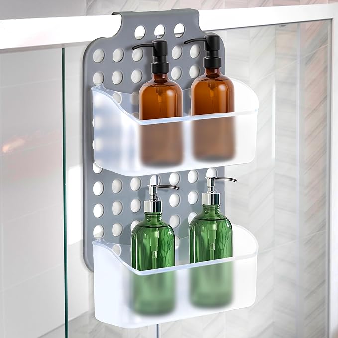 DecorRack Adjustable Hanging Storage, 2 Bins Over Shower Door Organizer, Bathroom Storage With Removable Baskets For Space Saving, BPA Free