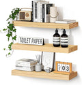 Floating Wall Shelves 24x6.8x1.7 Inch – Solid Wood Rustic Shelves in Natural Wood Finish – Wall Mounted Display Shelf for Bathroom, Kitchen, Bedroom – Set of 3
