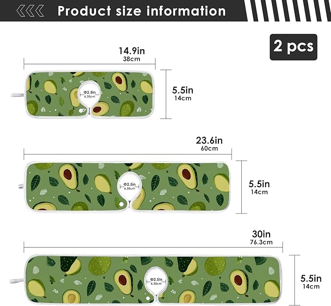 2 PCS Kitchen Sink Splash Guard 23.6 Inch Faucet Mat for Kitchen Sink Bathroom Sink Faucet Absorbing Drip Drain Mat Pad Microfiber Soft Washable Green Avocado Tomato Leaves
