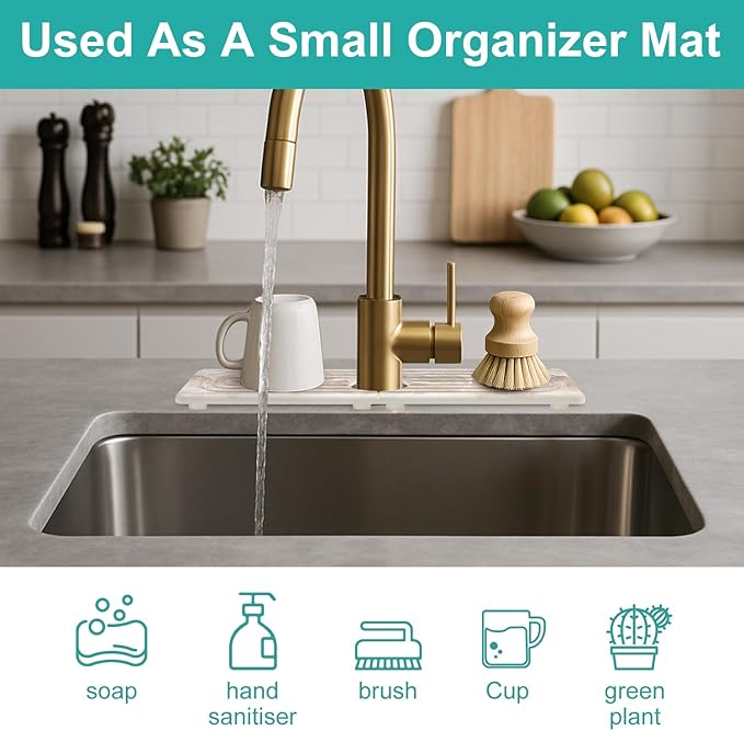 Small Diatomite Kitchen Sink Faucet Mat Water Absorbing Stone Tray Quick Drying Stone Mat for Kitchen Sink Protector Splash Guard Behind Faucet Water Absorbent Mats for Bathroom Counter Decor