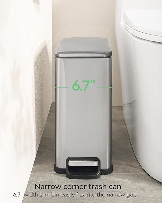 Small Bathroom Trash Can with 15 Garbage Bags,2.6 Gallon Stainless Steel Garbage Can with Lid Soft Close,Small Trash Bin for Bathroom,Kitchen,Home Office,Silver