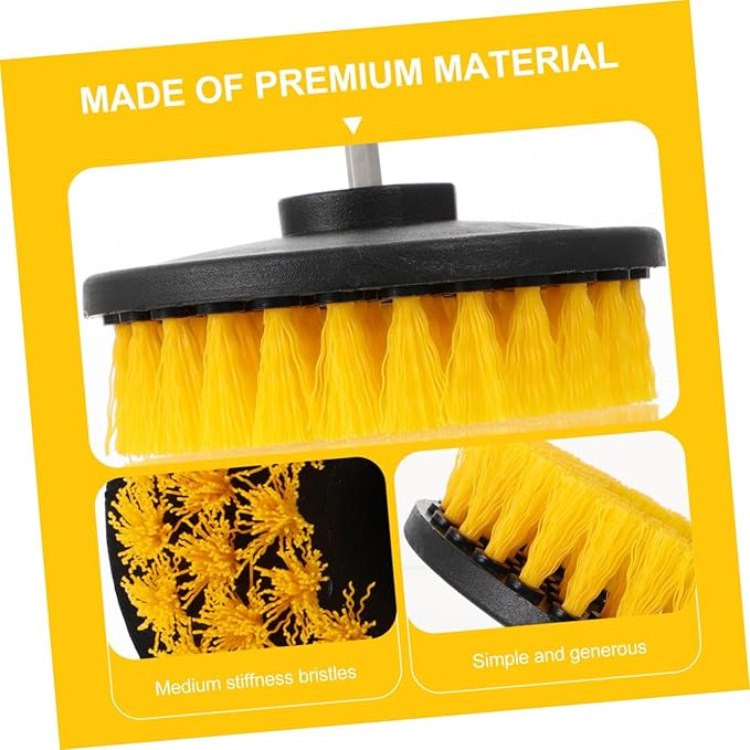 Mipcase Electric Drill Brush Attachment Set 5-Inch Yellow Round Brush Heads for Kitchen and Floor Cleaning for Household Scrubbing and Tile Grout Cleaning