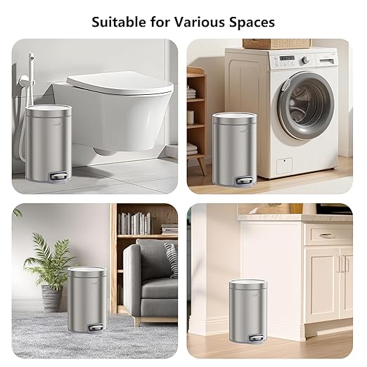 mVm 3+0.8 Gal Kitchen Trash Can with Lid, Stainless Steel Step Trash Can for Home Bathroom Office (Tin)