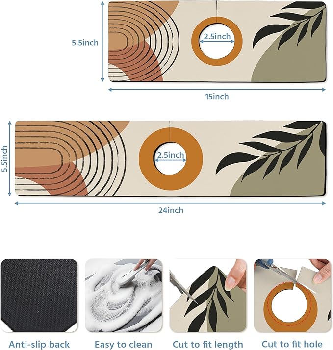 Patterned Sink Faucet Mat Kitchen Splash Guard Super Absorbent Drying Mat, Non-Slip Drain Pad for Kitchen Counter or Bathroom-24x5.5in