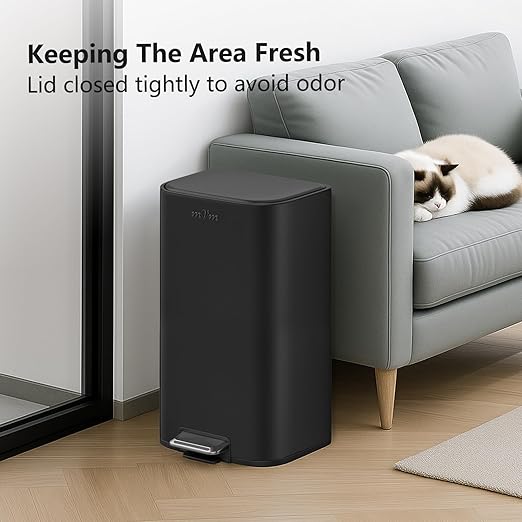 mVm 10.6 Gal Kitchen Trash Can, Step Trash Can with Lid, Smooth Edge Garbage Bin for Home Office (Black)