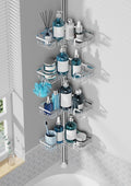 ZUNTO Shower Caddy Corner for Bathroom, Tension Pole, Adjustable 25in-114in Floor to Ceiling, Standing Shower Tension Rod Organizer, 4 Tier Bathroom Storage Shelves, Silver