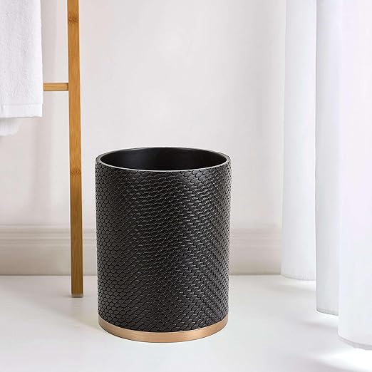 Allure Home Creation Amal Resin Wastebasket Black with Brushed Gold Finish