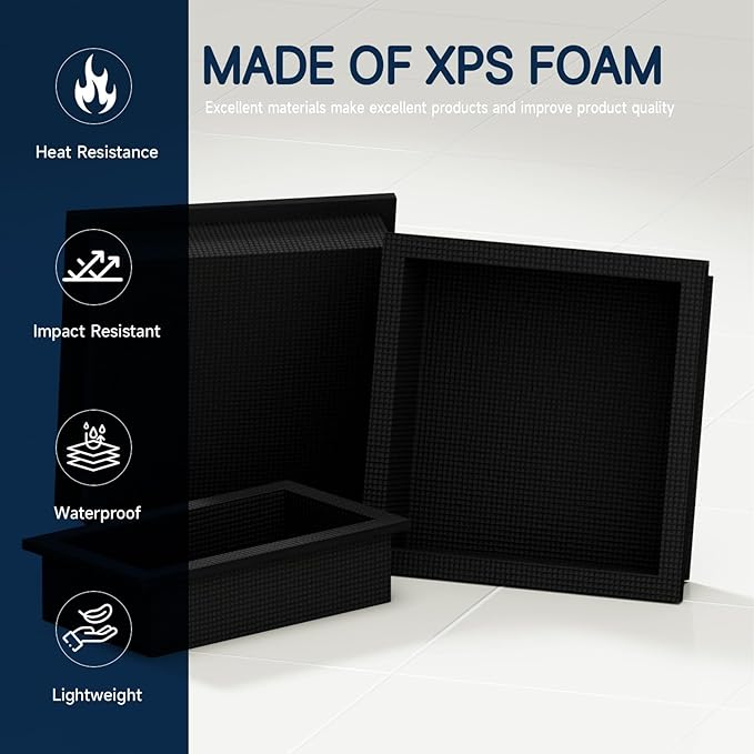 Homevacious Shower Niche Ready for Tile(14"x14"+14"x8"+14"x14") XPS Triple Waterproof Recessed Bathroom Wall Niche Shelf Insert Black Easy Installation and Bonding Friendly for Bathroom Storage