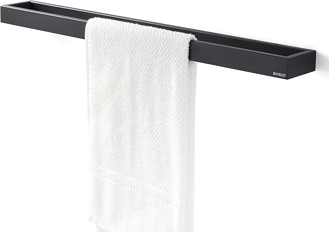 Black Towel Bar, Towel Shelf for Bathroom, Single Towel Holder 24 Inch Wall Mounted, Square Contemporary Bath Towel Rod, Matte Black, 073070-MB Ler Series