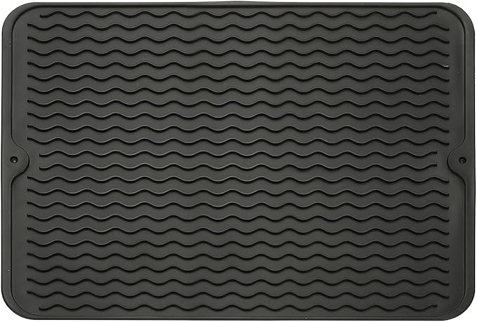 uxcell Silicone Dish Drying Mat for Kitchen Counter, 16 x 12" Dish Drying Pad Heat Resistant Non-Slip for Kitchen Countertop Coffee Mat, Black