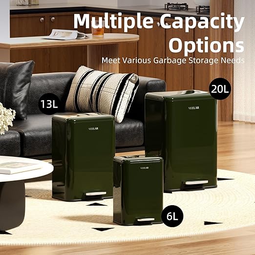 Small Bathroom （6 Liter / 1.6 Gallon） Trash Can - Mini Step Garbage Can with Lid, Stainless Steel Trash Bin for Living Room Bedroom (Green)