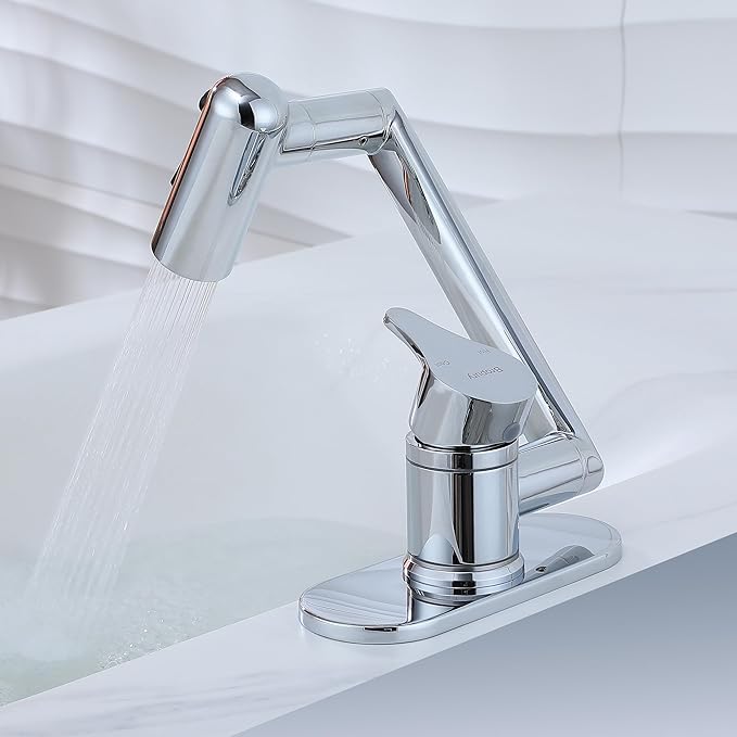 Bropury Rotatable Bathroom Faucets，Single Hole Golden Bathroom Faucet 1 Hole or 3 Hole，Lavatory Basin Vanity Faucet for RV Caravan Marine Boat Yacht(Brushed Gold) (1 Pack-Chrome)