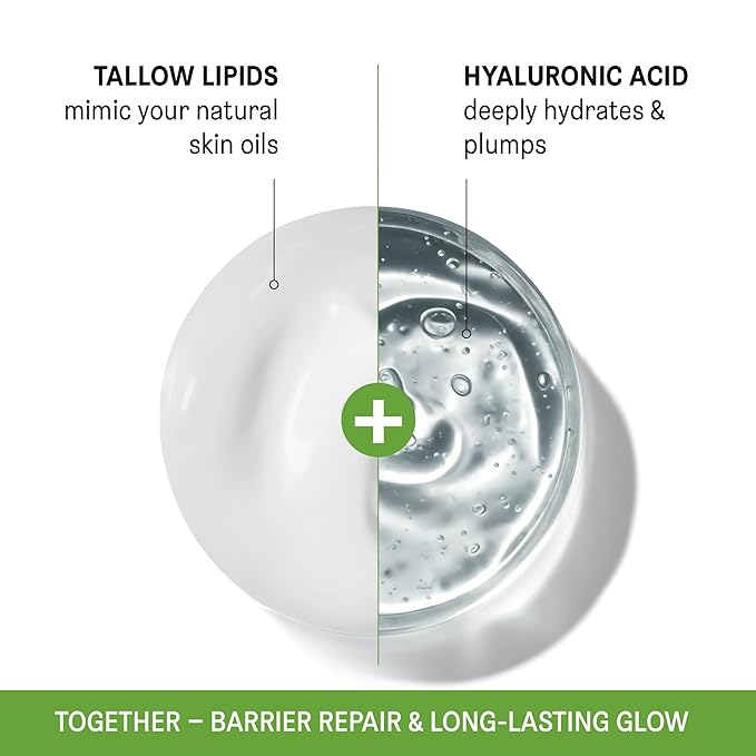 Beef Tallow Face Moisturizer - Grass Fed Tallow & Honey Balm with Liposomal Hyaluronic Acid in Glass Jar - Natural Anti Aging Day & Night Cream for Dry Sensitive Skin - 2.25 oz