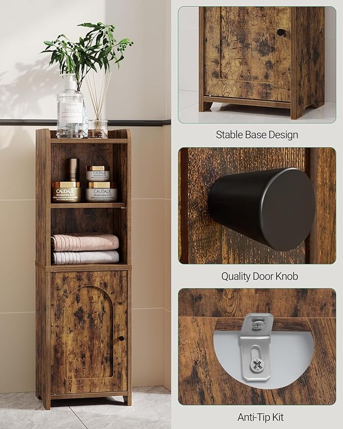 Bathroom Storage Cabinet, Corner Floor Cabinet with Doors and Adjustable Shelf, Narrow Toilet Paper Cabinets, Bathroom Organizer for Small Spaces, Rustic Brown BC39701X