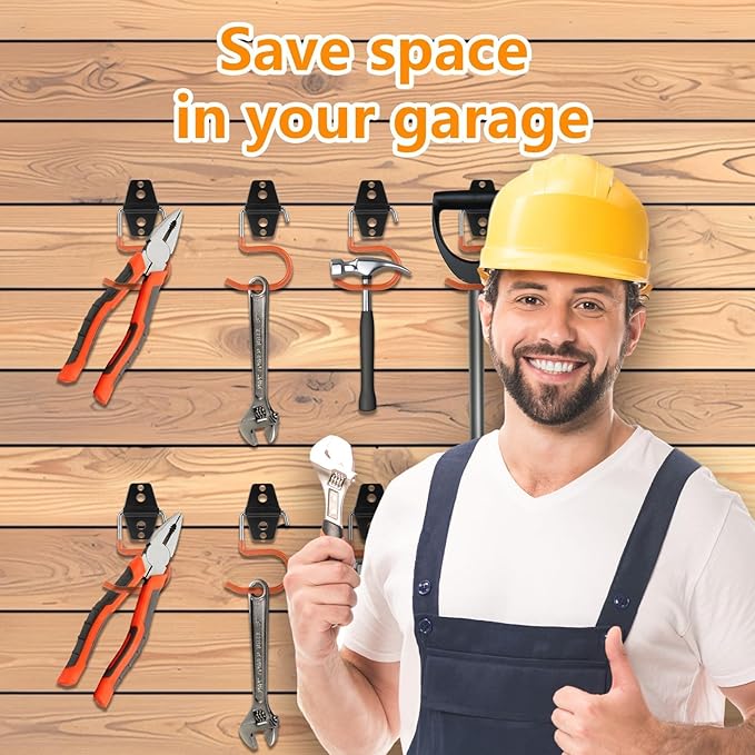 16 Pack Metal Garage Hooks S Hooks Heavy Duty Metal Large S Hooks and Broom and Mop Holder Broom Hooks for Mop Shovel Rake Shed Garden Lawn Yard(Orange)