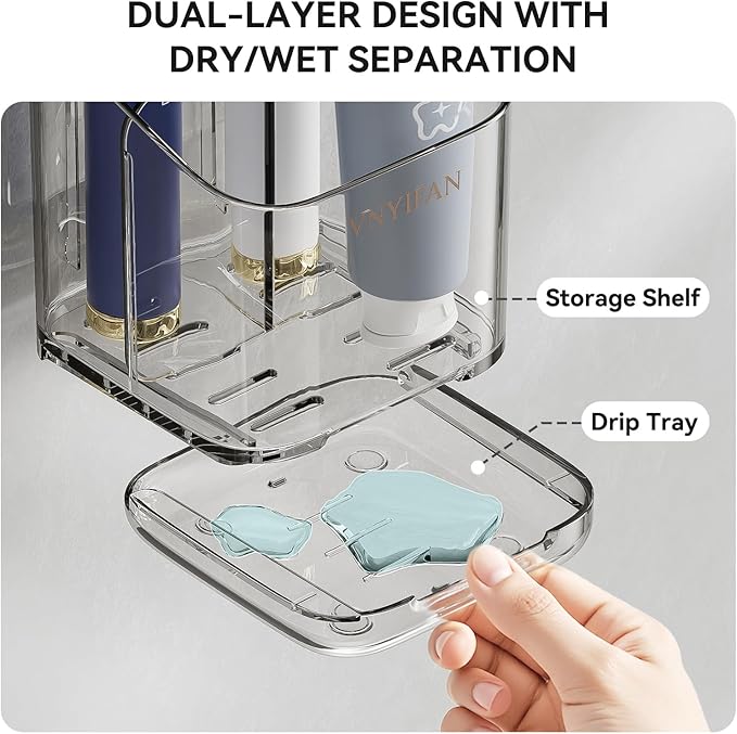 Toothbrush Holders for Bathrooms, 3 Slots Detachable Electric Toothbrush Holder Wall Mounted with Divider, Removable Tooth Brush and Toothpaste Holder Organizer for Bathroom/Kitchen/Office