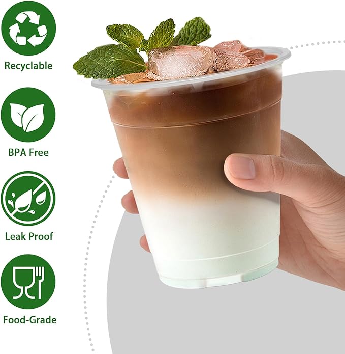 12 oz Clear Plastic Cups, 300 Count Disposable Coffee Cups No Lids, 12 Ounce Cold Plastic Party Cup Bulk, PET Clear Cup for Iced Coffee, Smoothie, Cold Beverage