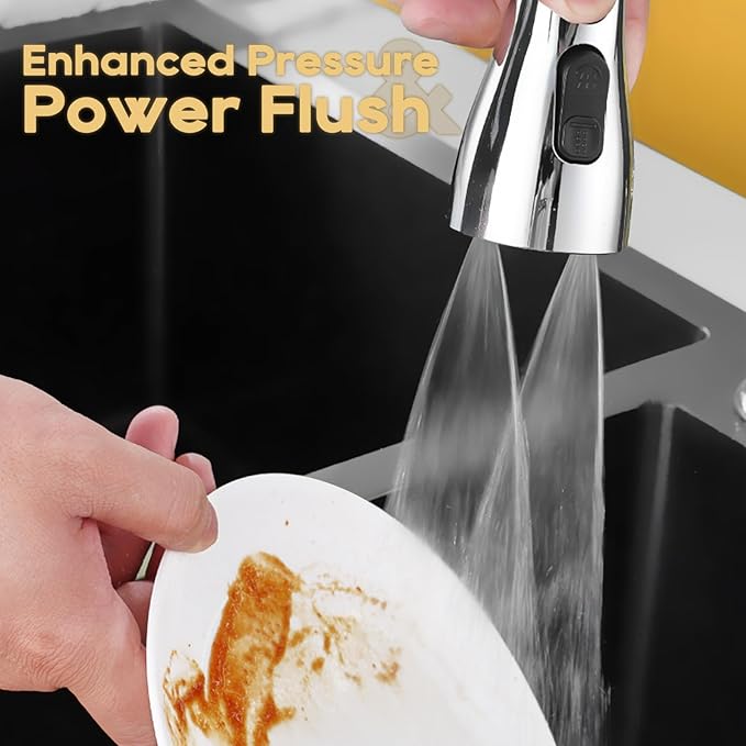 3 Function Sink Extender, Kitchen Faucet Sprayer Head & Swivel Spout Connector - Silver