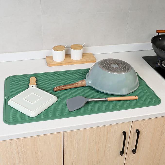Silicone Dish Drying Mat for Multiple Usage,Easy clean,Eco-friendly,Heat-resistant Silicone Mat for Kitchen Counter or Sink,Refrigerator or Drawer Liner Green 4XL 32 inches x 18 inches