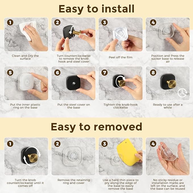 Suction Cup Hooks for Shower, No-Drill Towel Hooks for Bathrooms, Kitchen, Glass Door, Mirror, Tile, Shower Suction Hooks for Hanging Towels, Robe, Loofah, Christmas Wreath (Black&Gold, 4 Pack)