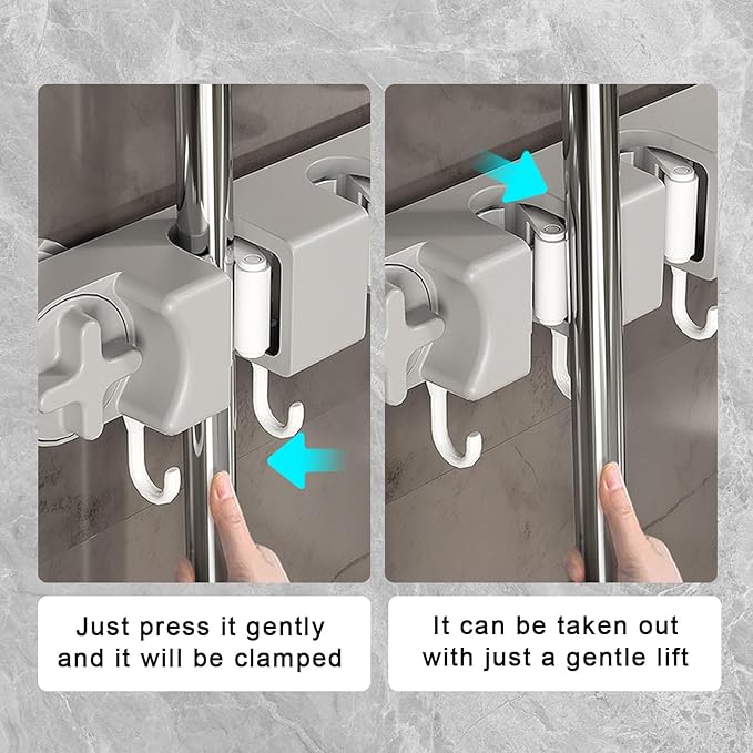 Removable No-Drill Mop Holder & Broom Holder Wall Mount Suction Cup Broom Hanger with 4 Slots & 5 Hooks for Laundry Room Organization Kitchen Garage – Mop and Broom Holder Wall Hanging Tool Organizer