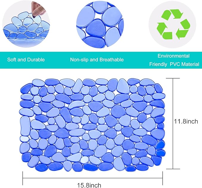 Coopay Kitchen Sink Mat Pebble Protect Mat PVC Eco-friendly Adjustable Stainless steel/ Porcelain Dish Drying Pad Protector for Bottom of Kitchen Sink, 15.8 x 11.8 inches (2 Pack, Blue)