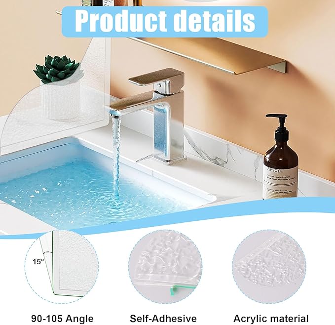 2 Pack Splash Guard for Bathtub,Acrylic Self-Adhesive Shower Corner Water Guard,Silicone Bathroom Shower Splash Guards to Keep Water in Bath,Easy to Install