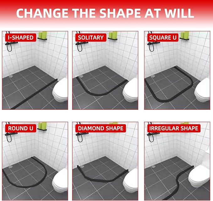 Shower Threshold Water Dam, 78" Black Flexible Silicone Water Barrier Seal Strip, Splash Guard Self Adhesive for Sink, Shower, Bathroom