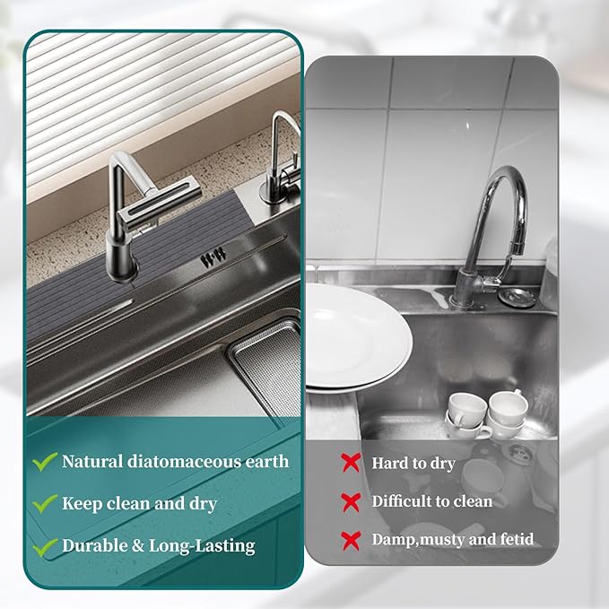 23.6in Kitchen Faucet Mat, Diatomite Sink Stone Quick Dry Around Faucet Mats for Bathroom Counter (Dark Gray)