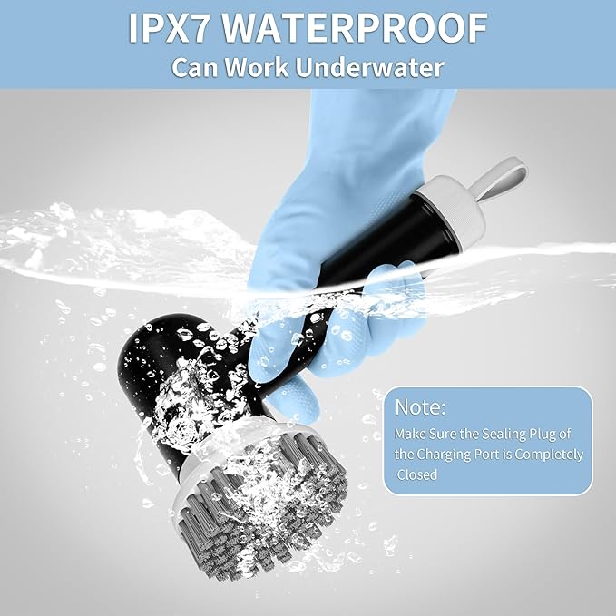 Electric Spin Scrubber, Cordless Shower Scrubber with 3 Replaceable Brushes, Waterproof Power Scrubber for Cleaning Bathroom, Kitchen, Floor, Rechargeable Electric Scrubber for Cleaning, Deep Black