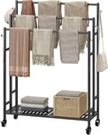 SORCEDAS Towel Rack 3 Tier Free Standing Metal Towel Stand with Storage Shelf and Wheel for Extra Large Towel Blanket Drying (Black)