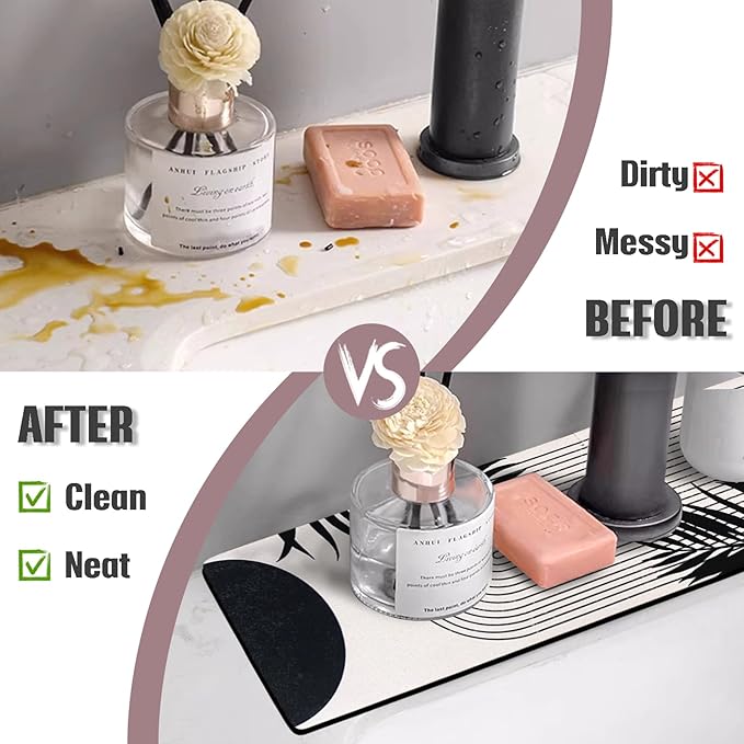 Sink Faucet Absorbing Mat, 2 Pack Drying Mat Around Faucet Sink Splash Guard Behind Faucet Sinkmat For Kitchen Bathroom Island Rv 24 * 5.5 Inch (60 * 14 cm)