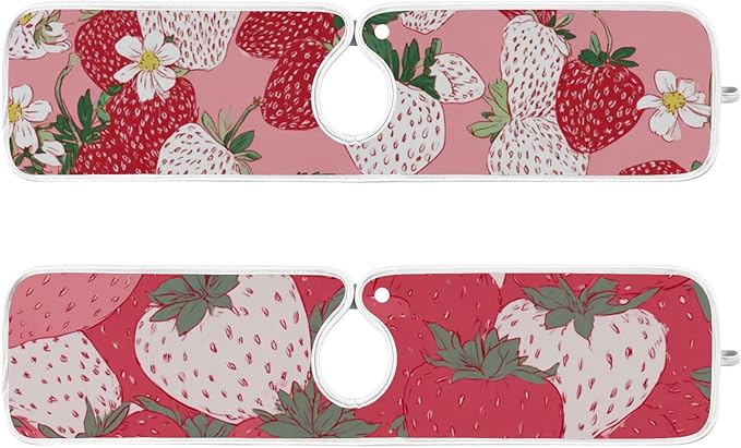 Sink Faucet Absorbing Mat Kitchen Sink Splash Guard Splash Faucet Drip Catcher for Bar RV Bathroom 2PCS 14.9x5.5in Pink White Strawberries Flowers