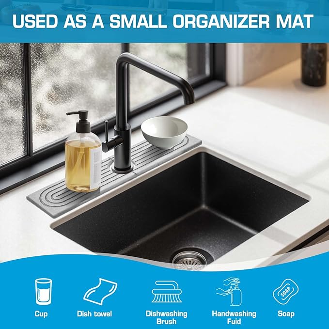 Faucet Mat for Kitchen Sink, Diatomite Quick Drying Tray, Long 23.6'' Kitchen Sink Splash Guard and Bathroom Stone Tray for Counter. Super Absorben. (Light Gray-Rectangle, 15.7" x 4")