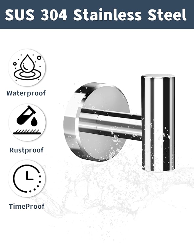 Chrome Bathroom Towel Hook, Coat Robe Clothes Hook for Kitchen Garage Wall Mounted 4 Pack, 304 Stainless Steel, Heavy Duty Door Hanger, Cabinet Closet Wall Hook for Hotel Pool (Polished Chrome)