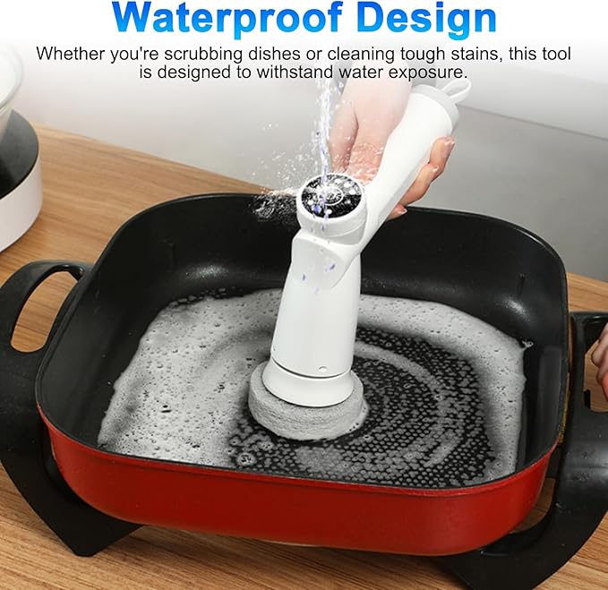 High Torque Electric Pot Cleaning Brush with 3 Repalceable Brush Head, for Cleaning Kitchen Stove, Sink, Dishes, Cups, Bottles, and Floors with IPX7 Watertight (2500mAh)