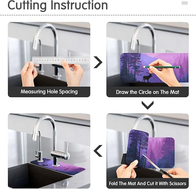 Kitchen Sink Splash Guard 2 PCS 30 Inch Sink Faucet Mat Splash Guard for Bathroom Countertop Water Absorbent Foldable Cuttable Soft Washable Purple Stag Mountains and Forest
