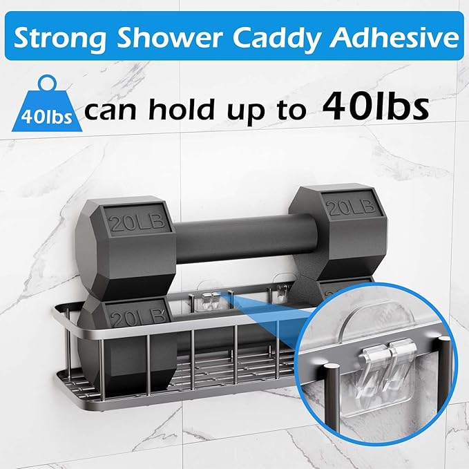 Lsnisni 12 Pack Shower Caddy Adhesive Replacement, Shower Adhesive Strips, Waterproof Adhesive Hooks, Strong Sticker, No Drilling, for Bathroom Shelf and Kitchen Racks