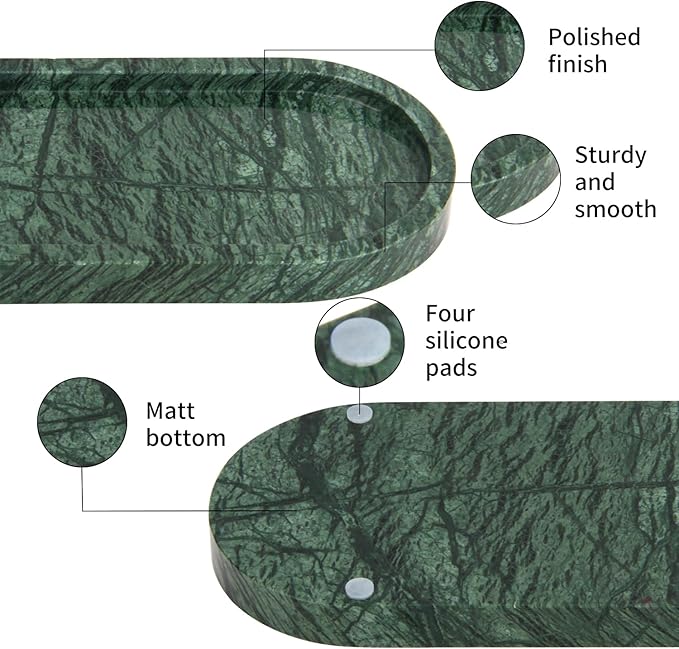 Oval Marble Bathroom Vanity Tray, Natural Luxury Marble Home Kitchen Bathroom Table Tray, Stone Decorative Countertop Serving Trays for Coffee Perfume Jewelry Makeup (Green, 10 * 5 * 0.6)