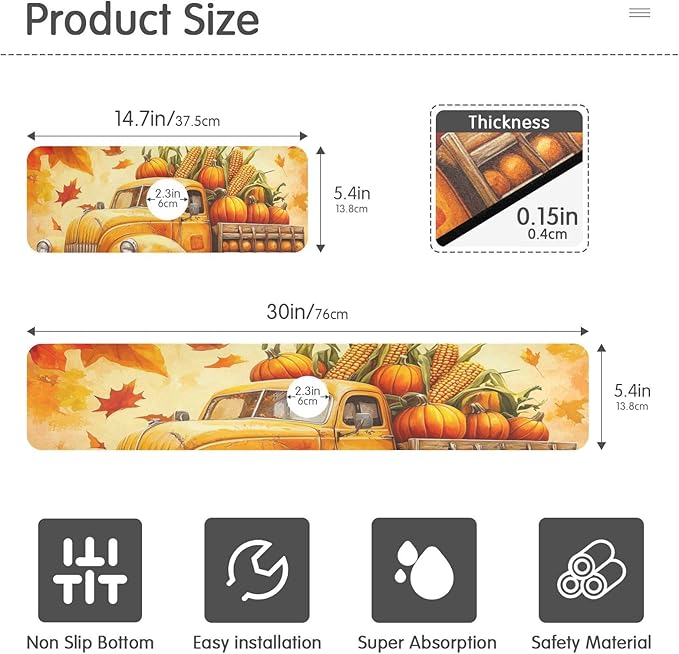 Fall Thanksgiving Pumpkin Truck Kitchen Sink Splash Guard Faucet Mat Diatomite Absorbent Pad for Bathroom RV 30x5.4in 1PCS water
