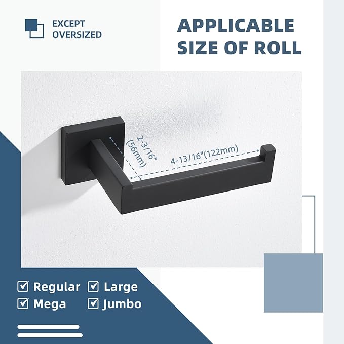 Toilet Paper Holder Matte Black, Angle Simple Stainless Steel Bathroom Tissue Roll Hanger, Open Sided Toilet Tissue Holder Wall Mount