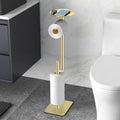 Toilet Paper Holder Stand for Bathroom Floor Standing Toilet Roll Dispenser Storages 4 Reserve Rolls, with Top Storage Shelf for Cell Phones, Wipe, Wallet and More(Gold)
