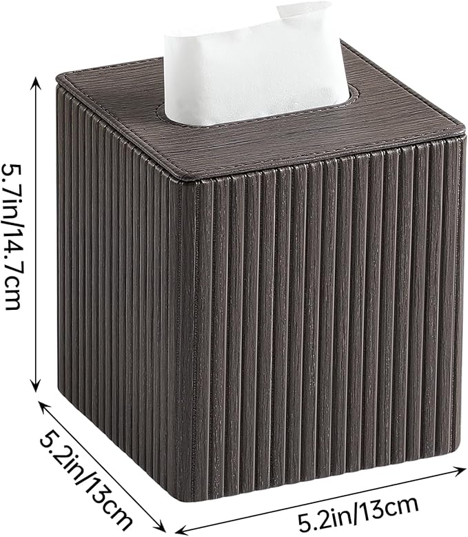 PU Leather Tissue Box Cover Square Tissue Box Holder with Magnetic Closure (Dark Brown)